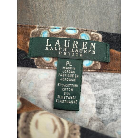 Lauren Ralph Lauren Petite PL Top Brown Chain Print Stretch Long Sleeve Shirt - Picture 4 of 7